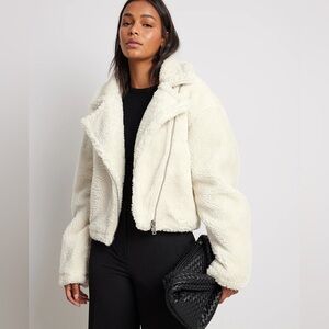 NAKD Teddy Moto Jacket in off white cream size 34 size xs